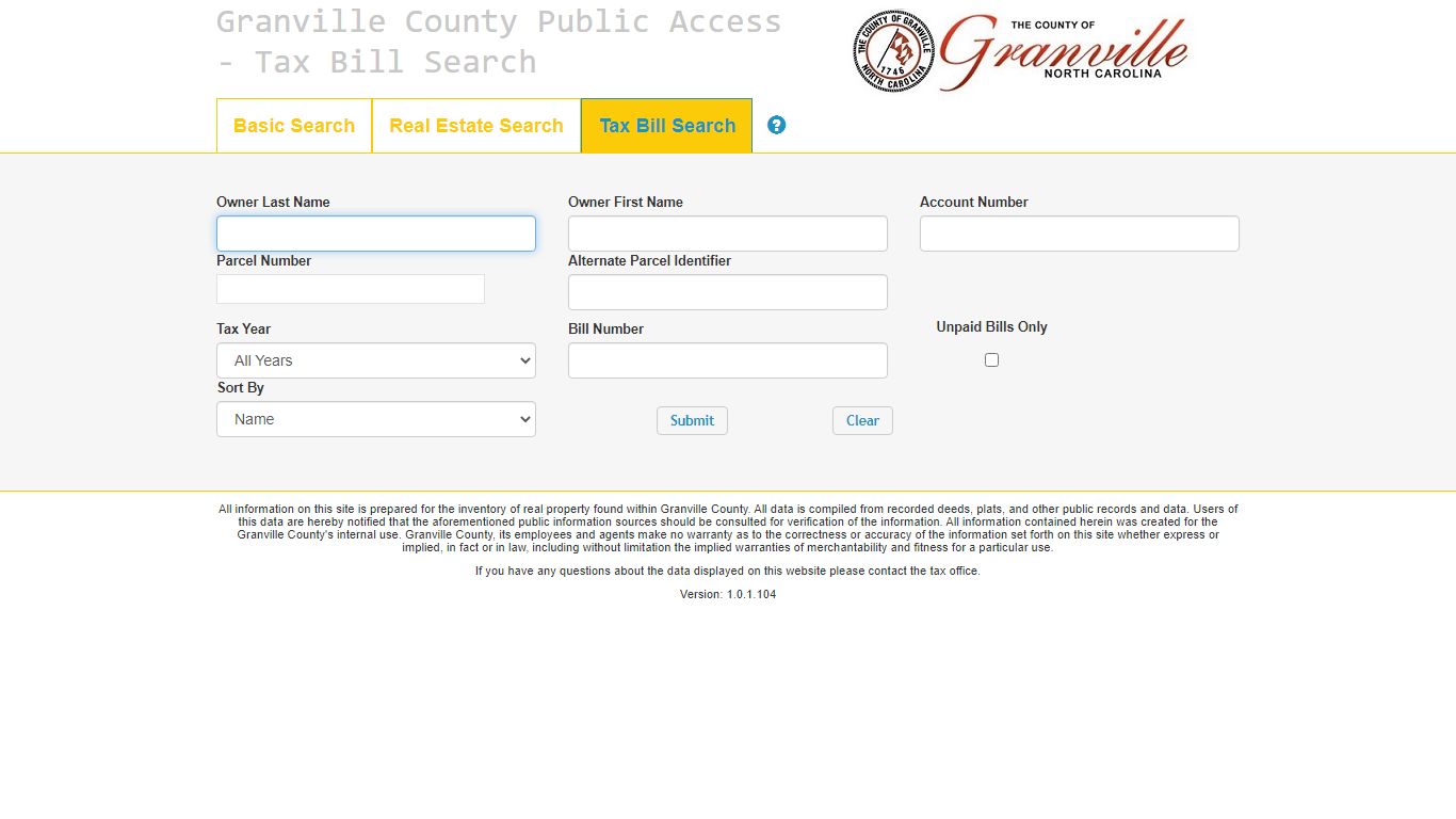 Tax Bill Search - Granville County, North Carolina